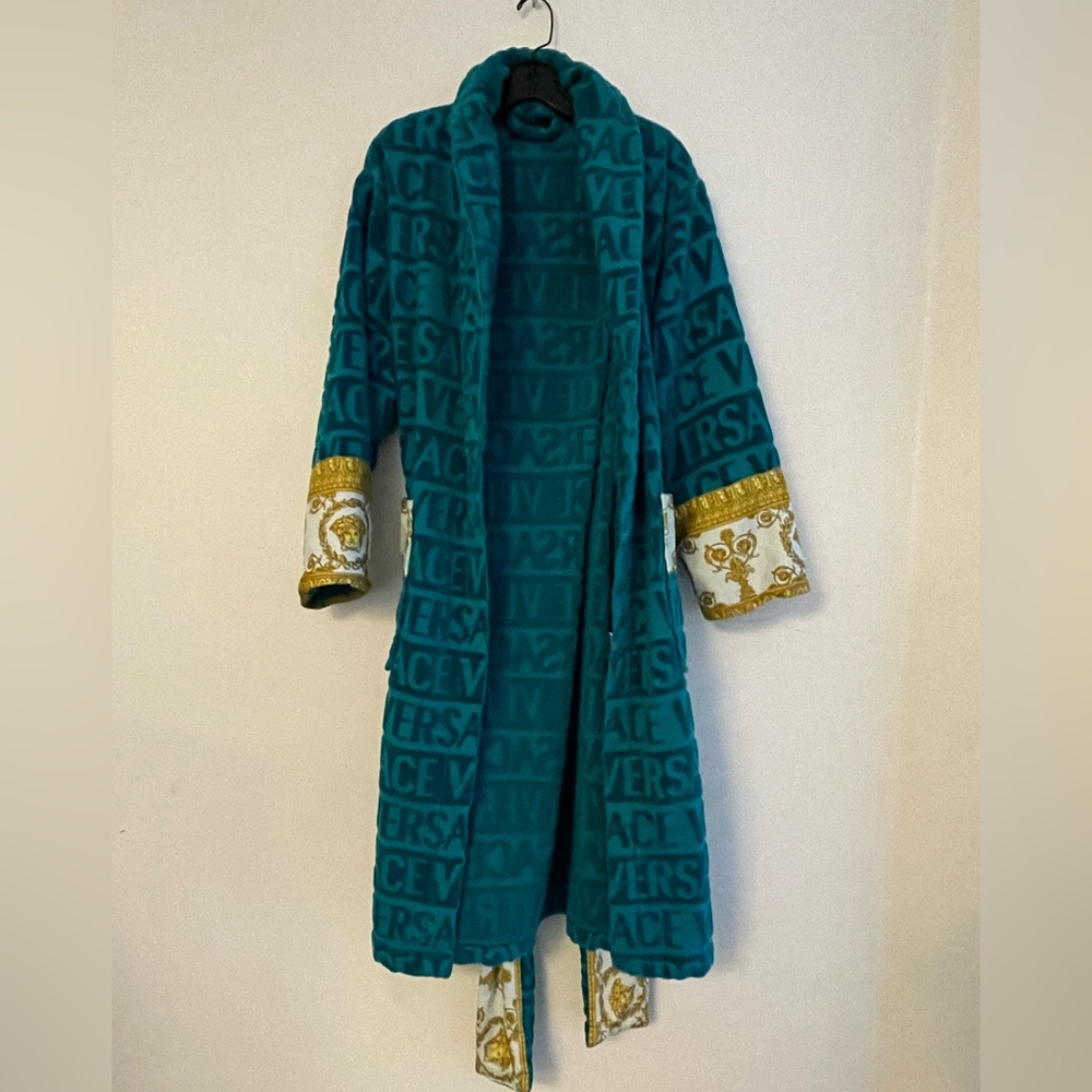 Versace Turquoise Robe with Gold Trim